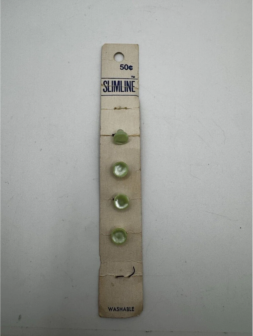 Set of 4 Green Clear Mint Vintage Slimline Garment Buttons 5/16”